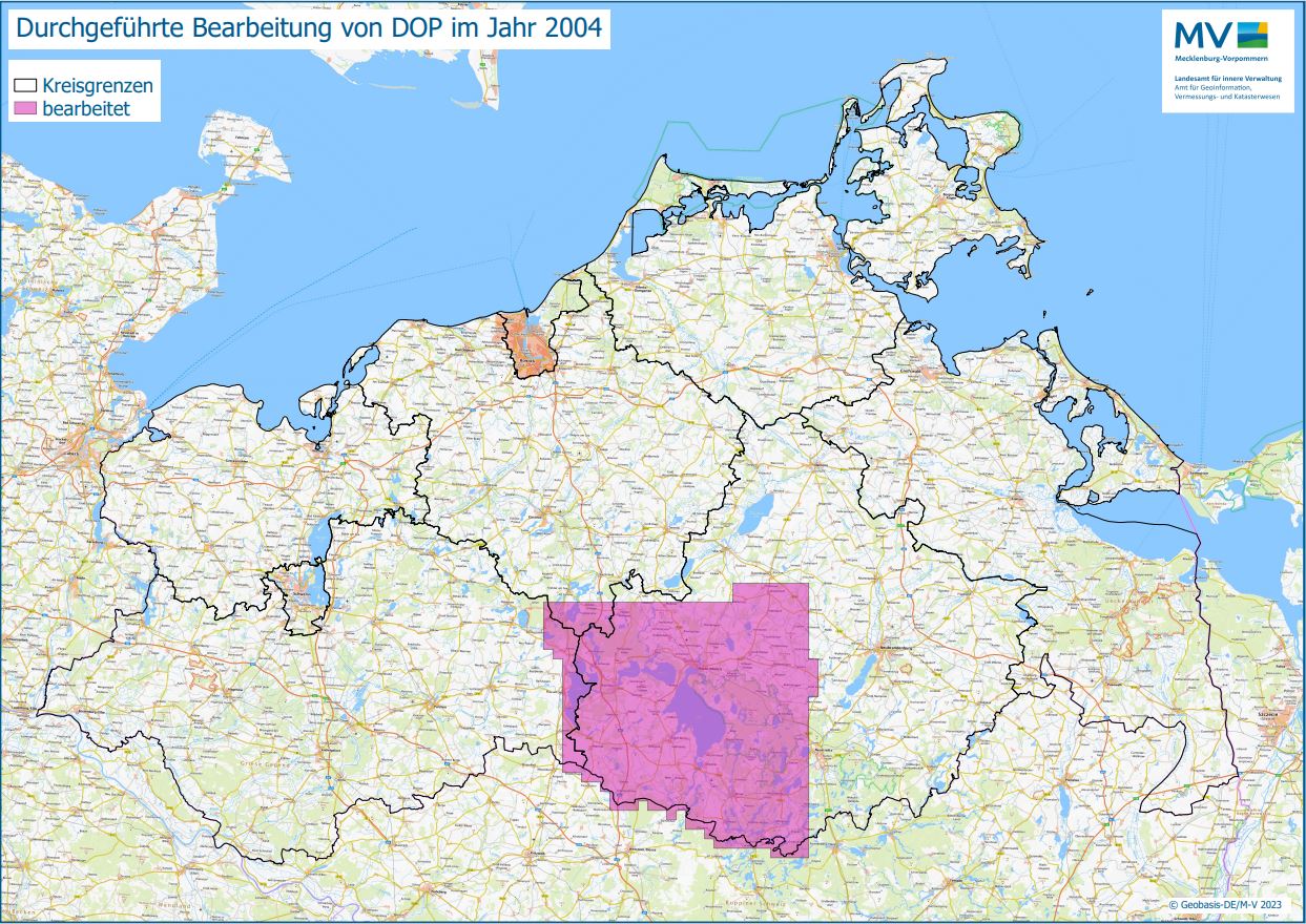 Jahresübersicht DOP Bearbeitung Aktualitätsstand 2004 © Geobasis-DE/MV 2023