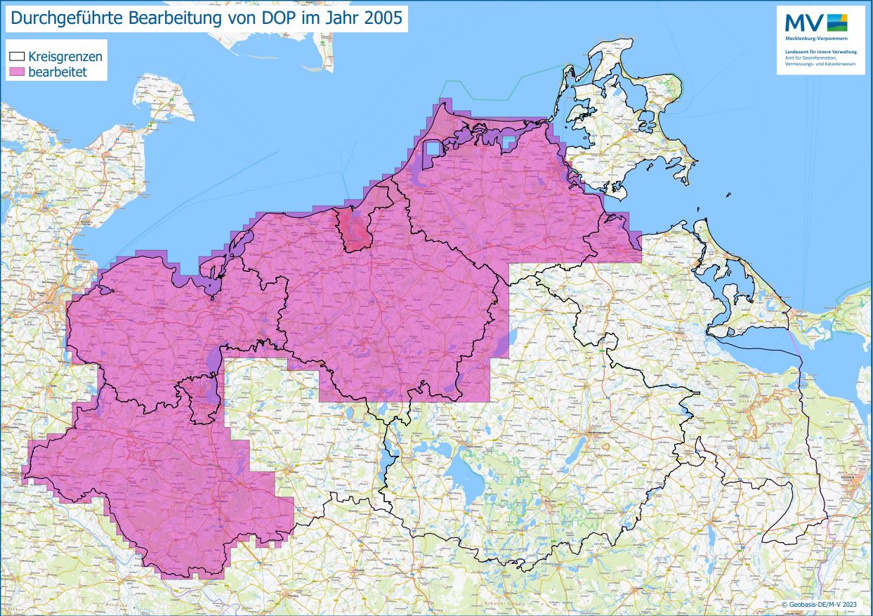 Jahresübersicht DOP Bearbeitung Aktualitätsstand 2005 © Geobasis-DE/MV 2023